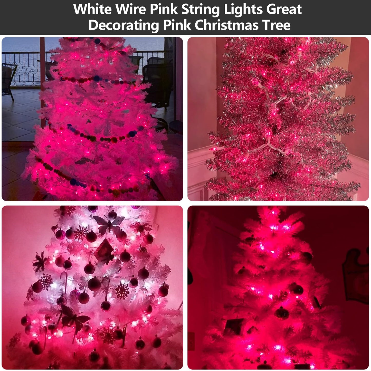TIGOMOOV Pink Mini Christmas String Lights, 21ft 100 Count Incandescent Lights with White Cord, Plug in Pink Fairy Lights for Christmas Tree Valentine's Day Bedroom Wedding Indoor Outdoor Home Decor