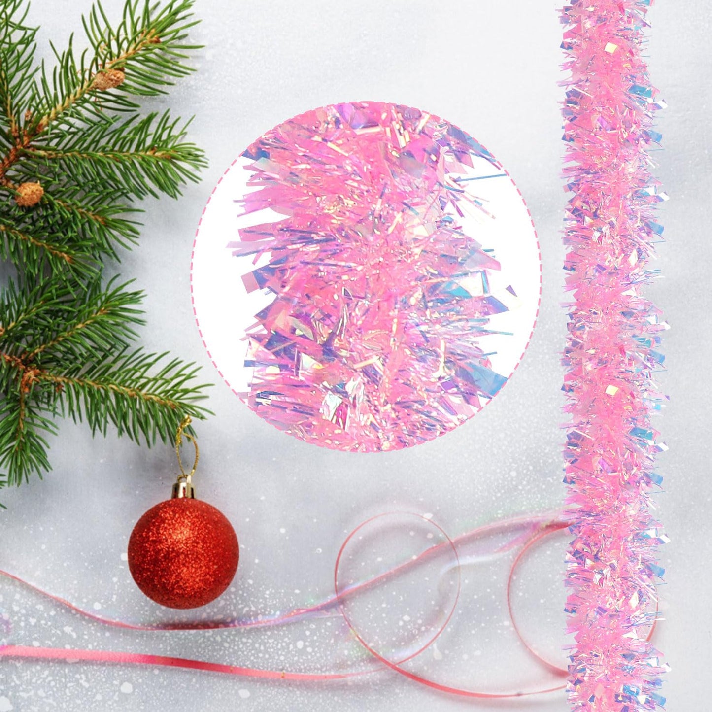 LOMIMOS 17 Ft Easter Christmas Tinsel Garland,Pink Glittering Decoration for Xmas Tree Party Wedding Supplies