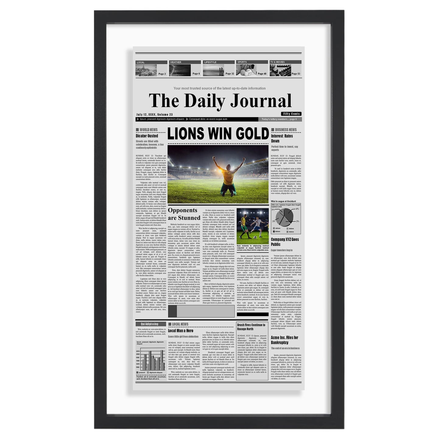 Americanflat 15x26 Newspaper Frame with Shatter-Resistant Glass - Use as 11x22 Newspaper Frame - Signature Float Collection - Engineered Wood Molding - Floating Frames for Wall Display - Black