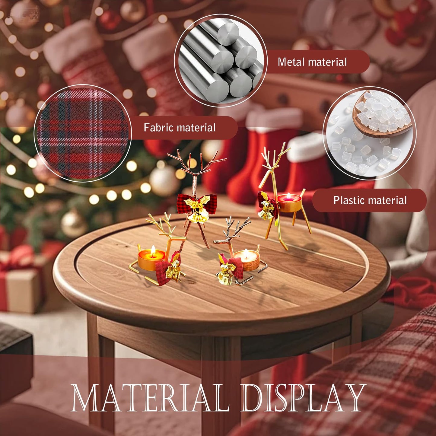 Kornnapa 4pcs Christmas Candle Holder, Reindeer Tealight Candle Holders Christmas Table Centerpieces Decorations Ornaments Metal Deer Dining Tabletop Holiday Decor Display Stainless Steel