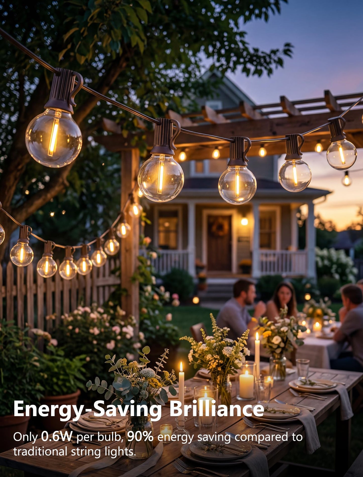 Kivonfa 50FT Outdoor String Lights - Shatterproof G40 LED Bulbs, Waterproof Connectable Patio String Lights for Outside Backyard, Wedding & Bistro Party Decor, Warm W