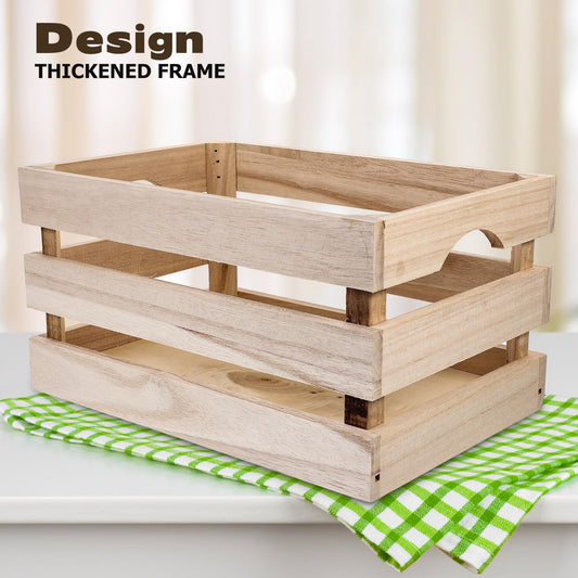 SEWACC Wood Crates, Rustic Handmade Wooden Storage Crates with Handle, Large Capacity Organizer for Home Office Sundries Holder, 11. 81 X 7. 87 X 6. 29 Inches, Khaki