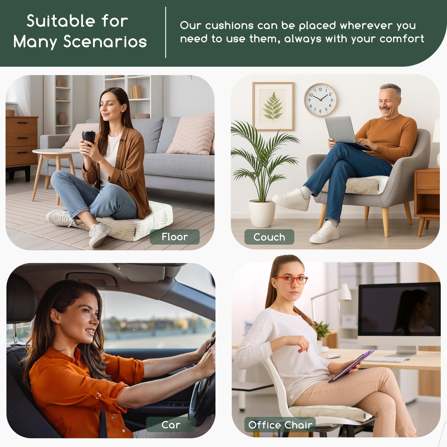 HIGOGOGO Tufted Corduroy Recliner Seat Cushion for Elderly, High Density Foam Large Square Seat Cushion for Recliner Chair, Floor Pillow, Office Chair, Car, No Pressure on Thighs, 20x20x4