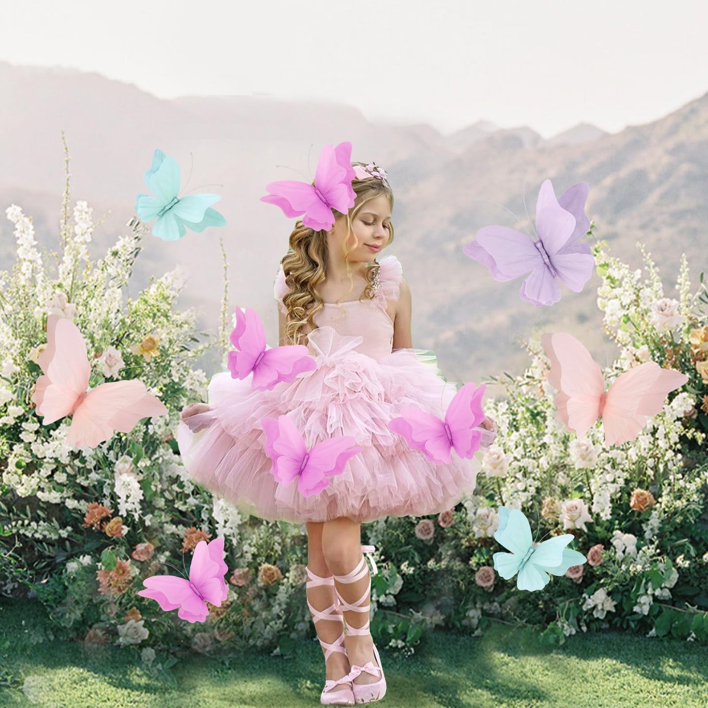 OBBOLO 3D Hanging Butterfly Decorations, Butterfly Birthday Party Decorations, 4 Pcs Crepe Paper Butterfly Hanging Decorations for Girls, Women, Flower Garden Party Decorations