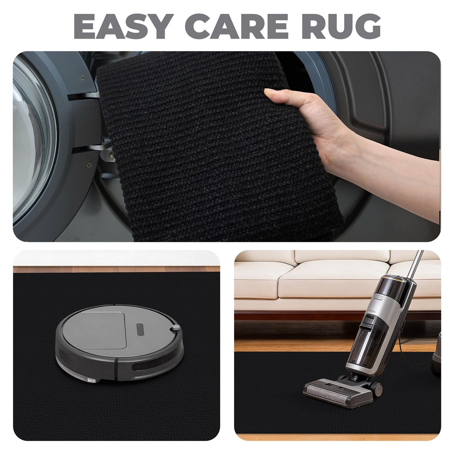 Lansny 2x3 Washable Area Rug Small Braided Cotton Entryway Rug with Non Slip Backing Kitchen Rugs Indoor Door Mat for Entrance Bathroom Foyer, Black