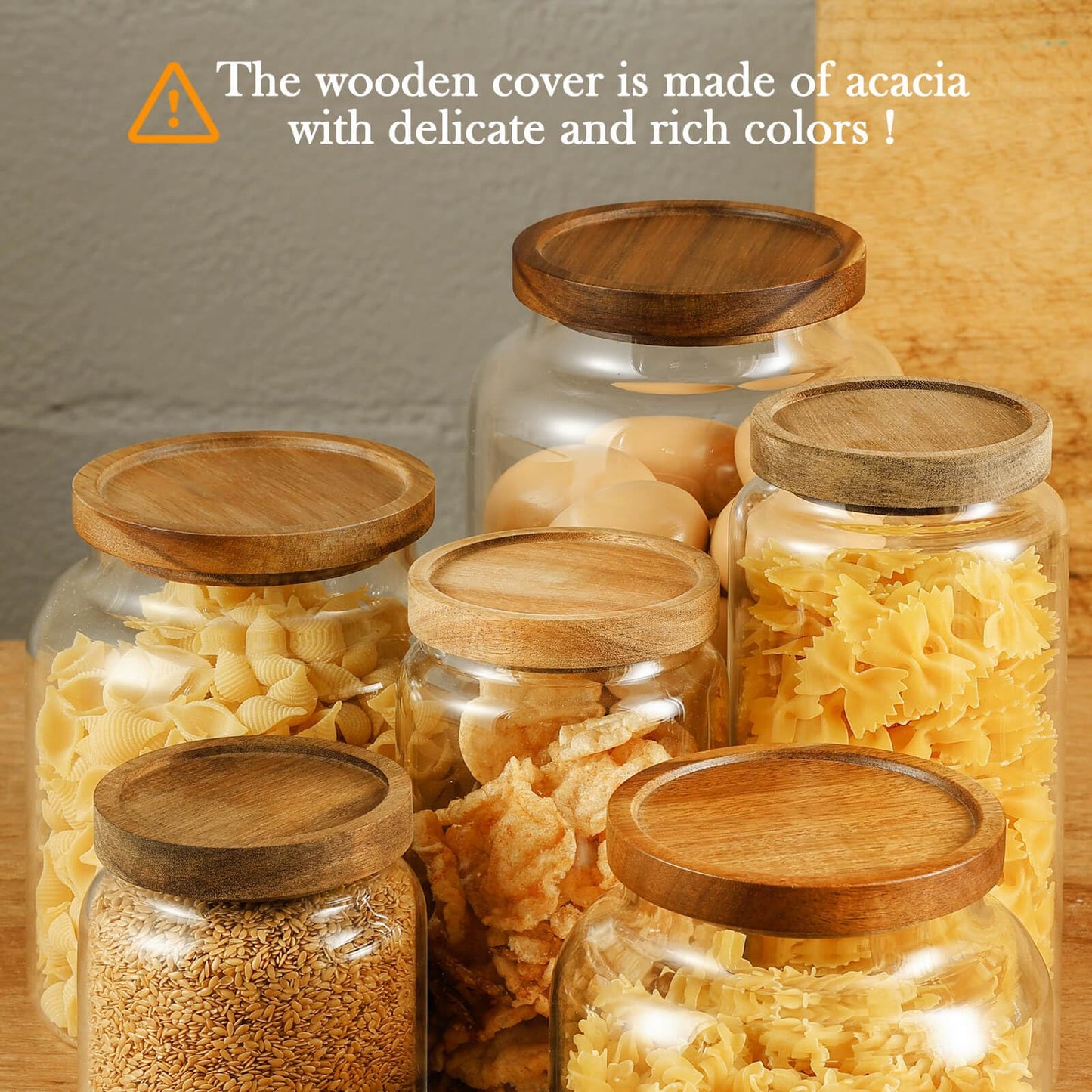 Labina Glass Storage Container Airtight Food Jars Kitchen Canister with Wood Lids, 20 Oz Wide Mouth Pantry Organization Glass Jar for Flour, Sugar, Cookie, Spagetti, Nuts and Candy