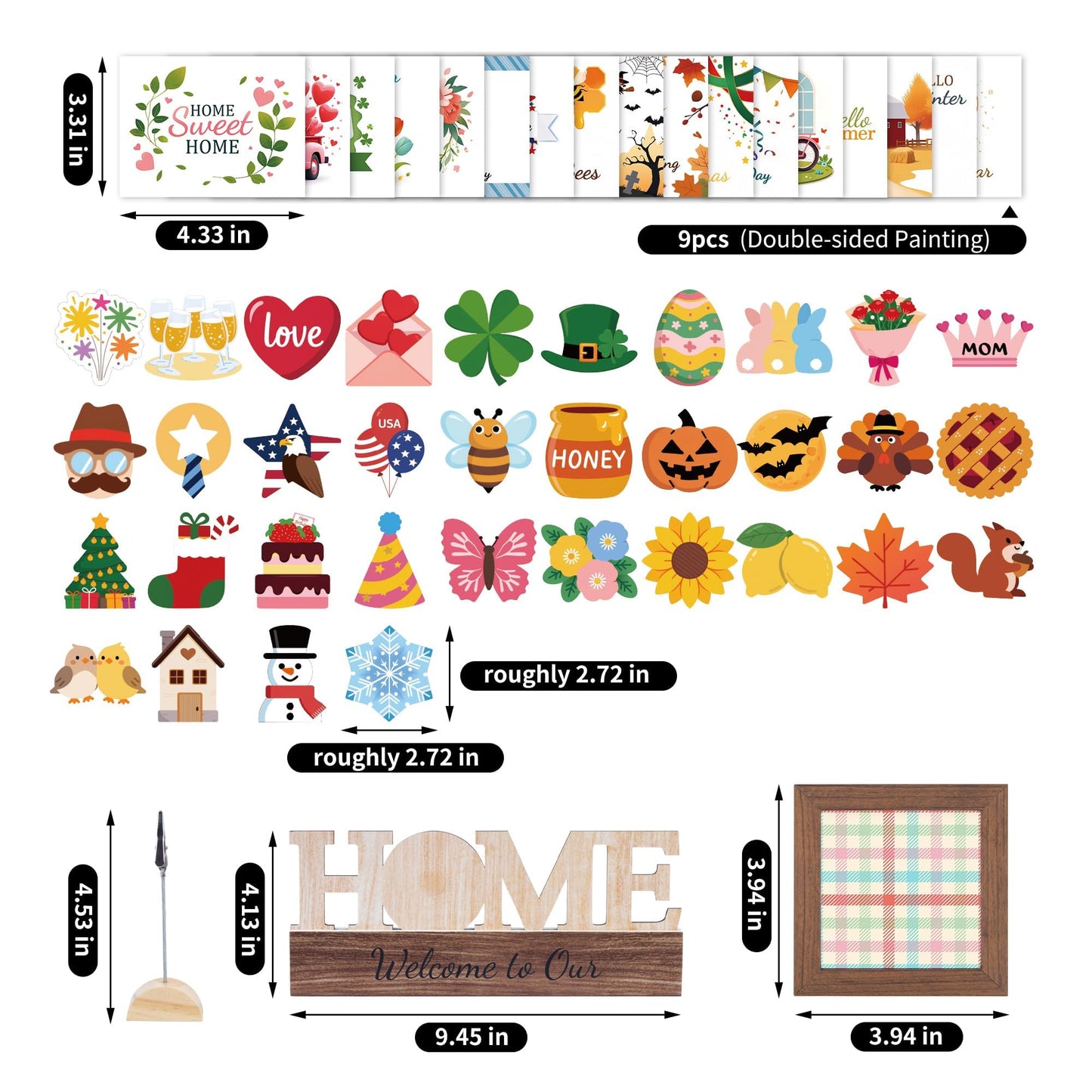 GAGILAND 48 Pcs Mother's Day Bee Day Tiered Tray Decor Summer Father's Day Interchangeable Seasonal Home Decor Wooden Signs 17 Themes Tiered Tray Decorations Set Year Round Holiday Decoration for Home