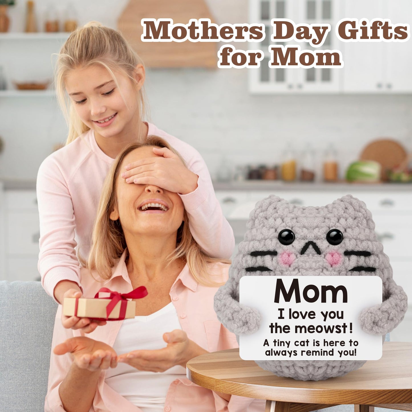 tGifGLonyi Mothers Day Crochet Cat Gifts for Mom from Daughter Son Cute Birthday Gift for Moms Mother Mama, Love You Best Moms Ever Gift for Mother's Day Decoration