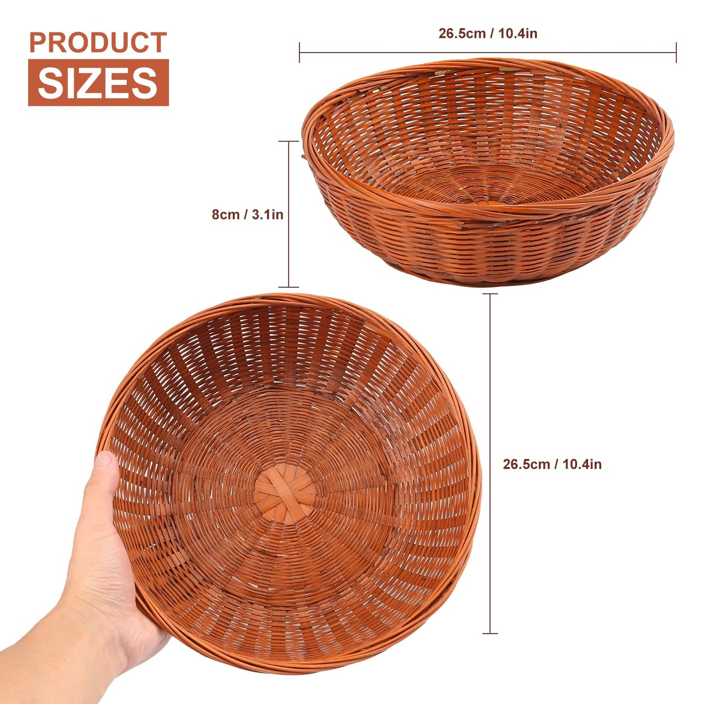 Geytetqi 4 Pack 10.7 Inch Round Hand Weave Bamboo Basket, Round Bamboo Wicker Baskets for Picnic, Wall Decorate and Rustic Party Decorate(10.7 inch