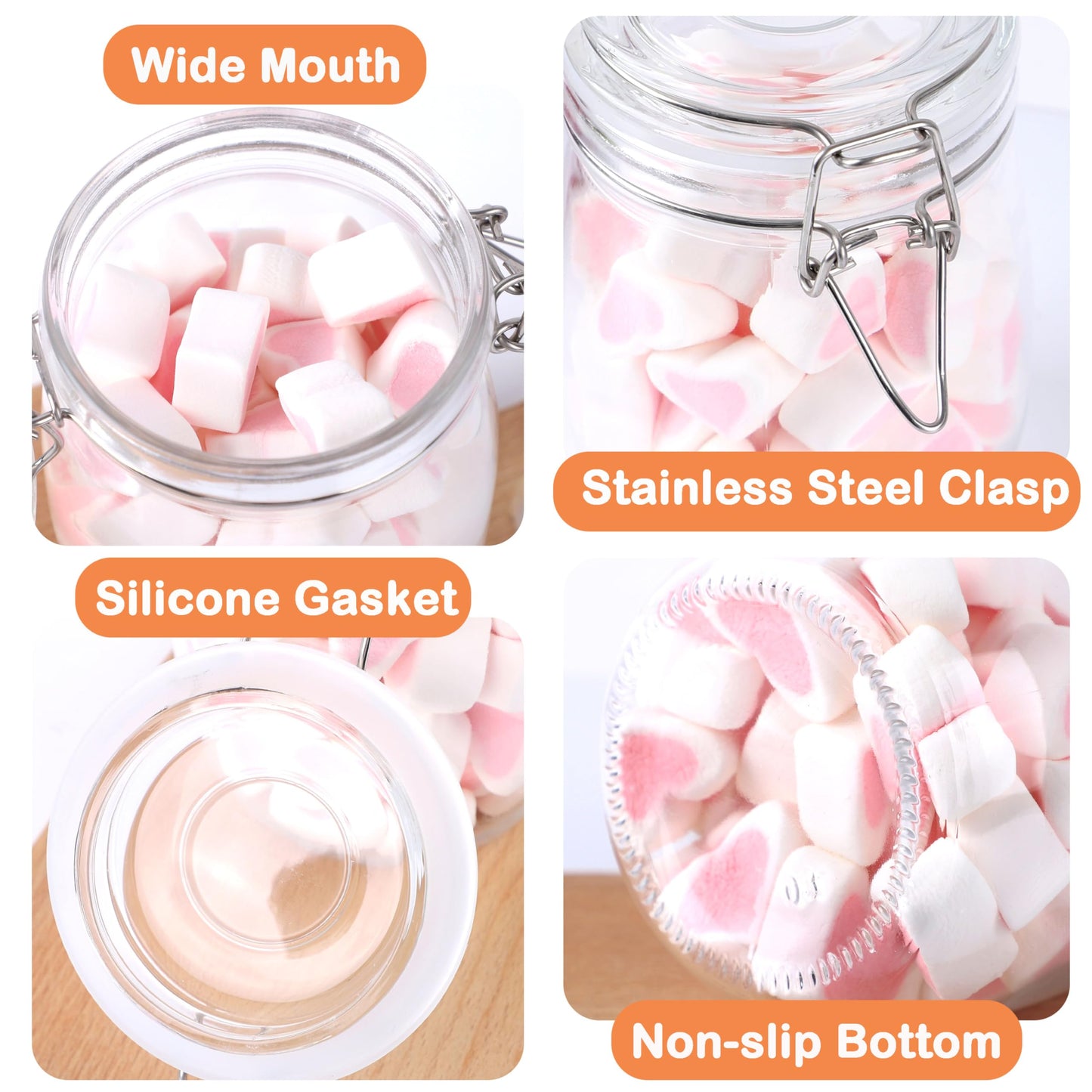 Glass Jars With Airtight Lid 32 Oz Wide Mouth Glass Containers With Lids 2 Pack Airtight Food Grade Storage Canisters With Clasp For Flour, Coffee, Sugar, pickle, Beans, Candy, Nuts, Rice, Pasta