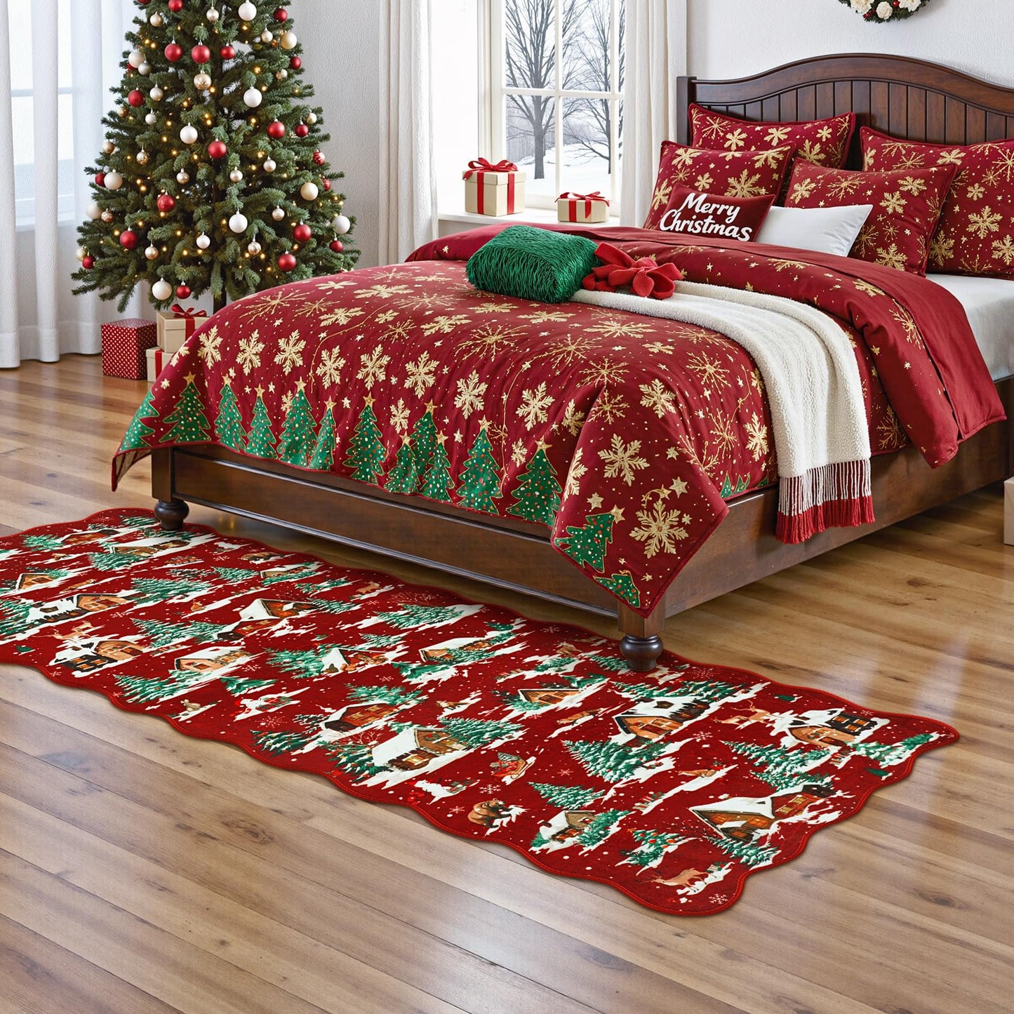 LIVEBOX Christmas Runner Rug Runners for Hallways, 2x6 Red Washable Kitchen Rugs Non Slip, Xmas Christmas Tree Rug for Entryway, Runner Carpet Kitchen mat for Bathroom Bedroom Laundry Holiday Decor