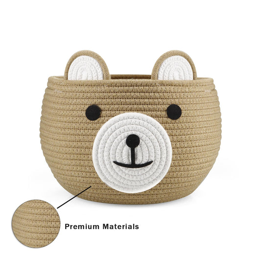PandaEar Cotton Rope Baby Basket, Baby Gift Basket Nursery Laundry Organizer with Cute Bear Design for Storage Infant Newborn Essentials, Diaper Caddy with Handle (Brown)