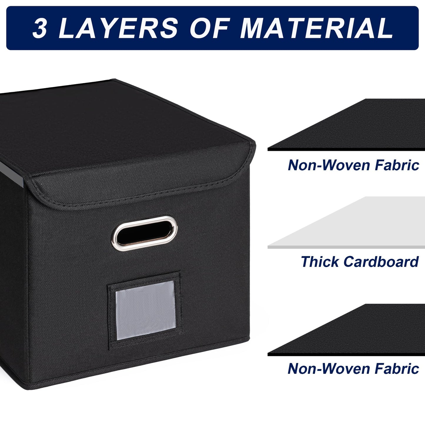 CADONO File Organizer Box with Lid, Large Hanging File Folder Organizer with Plastic Slide, Collapsible Portable Filing Storage Boxes for Office/Decor/Home (Black, 14.9 x 12.59 x 10.8 inch)