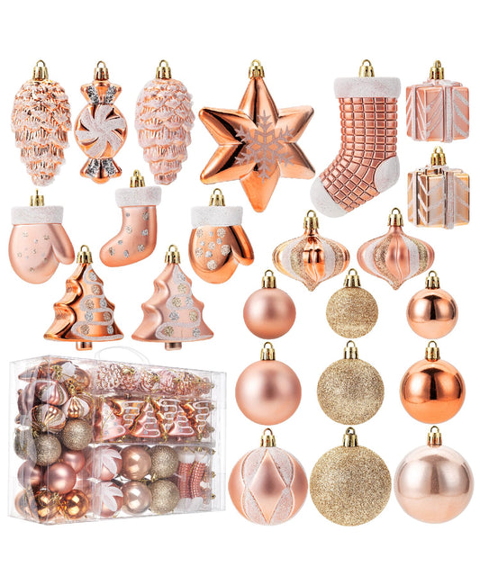 Mr. Pen- Assorted Christmas Tree Ornaments Set, 77 pcs, Gold Holiday Ornaments, Shatterproof Plastic Decorations with Gold Hanging Thread, Classic Ball & Festive Shapes for Christmas Tree Décor