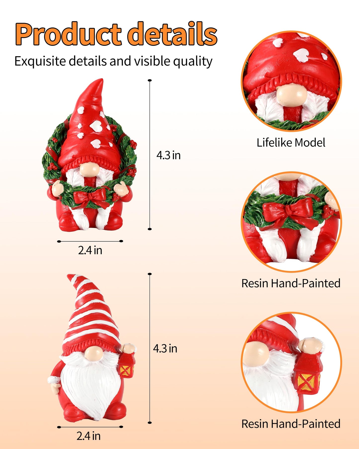 iStatue Set of 2 Resin Christmas Gnomes, 4.3'' Adorable Hand-Painted Tabletop Tomte Collectible Figurines Christmas Decorations for Home and Garden (Xmas)