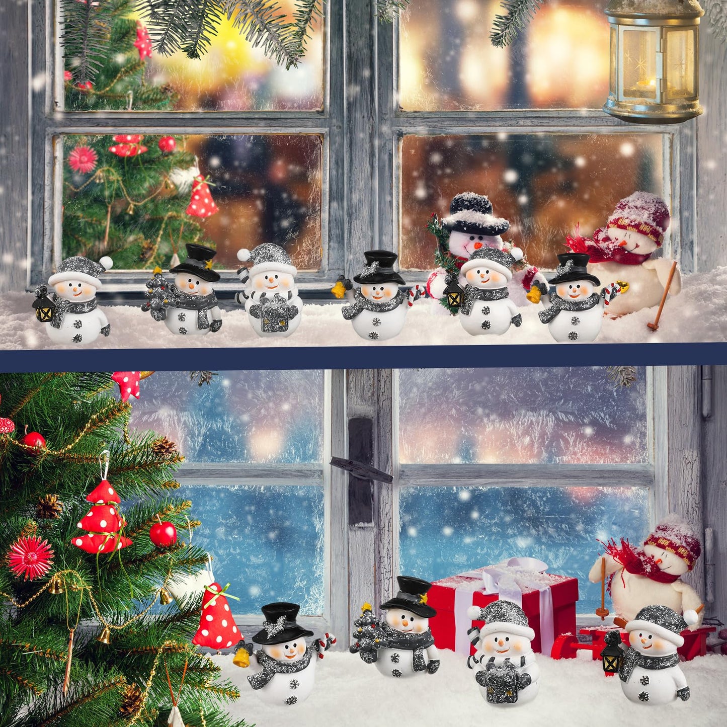 Honoson 12 Pcs Christmas Cute Snowman Figurines Winter Miniature Glittered Figurines Resin Micro Landscapes Winter Snow Decoration for Christmas Birthday Home Decorations Gift(Cute Snowman)