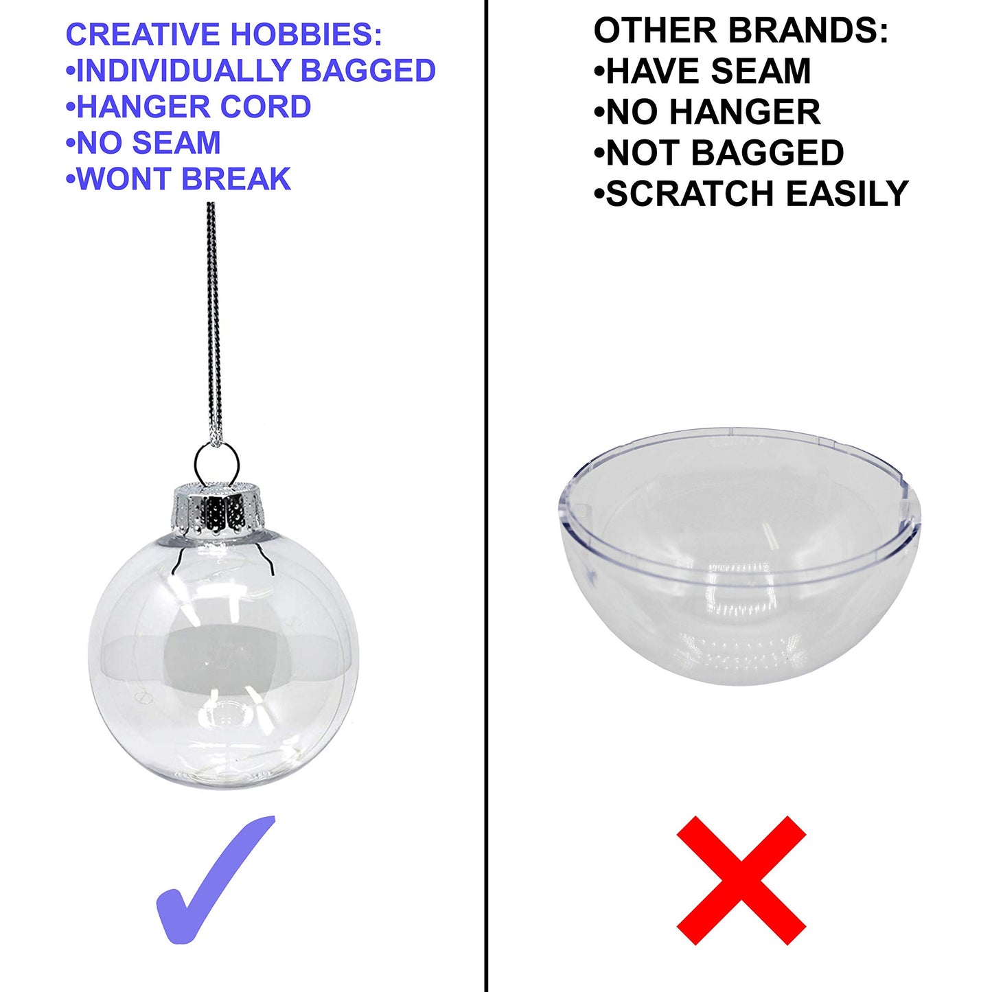Creative Hobbies® - Bulk Value Pack of 25 pcs - 67mm (2-5/8 Inch) Round Clear Plastic Ball Ornaments - Great for Crafting DIY Christmas Ornaments