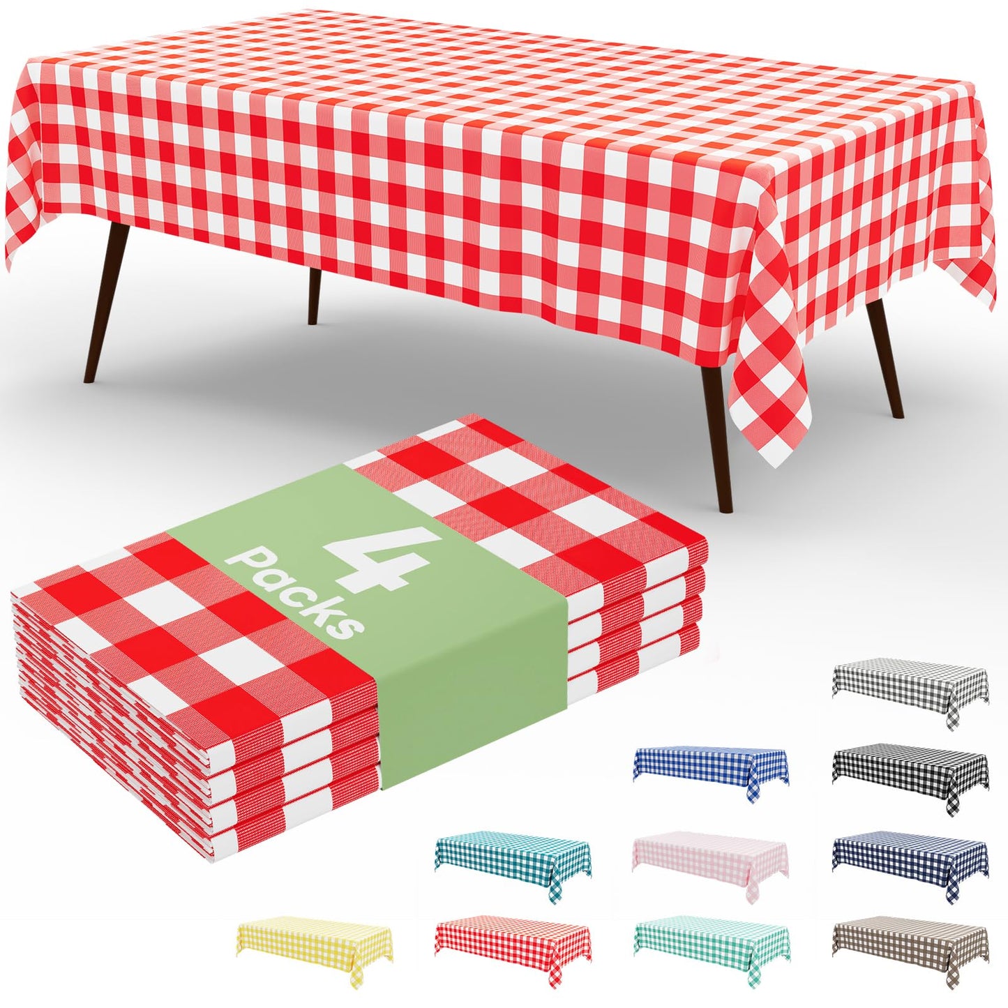 misaya 4 Packs Buffalo Disposable Table Cloth, 54 x 108 Inch Waterproof Plastic Tablecloth, Rectangle Red and White Checkered Table Covers for Picnic, Birthday, Party, Mother's Day