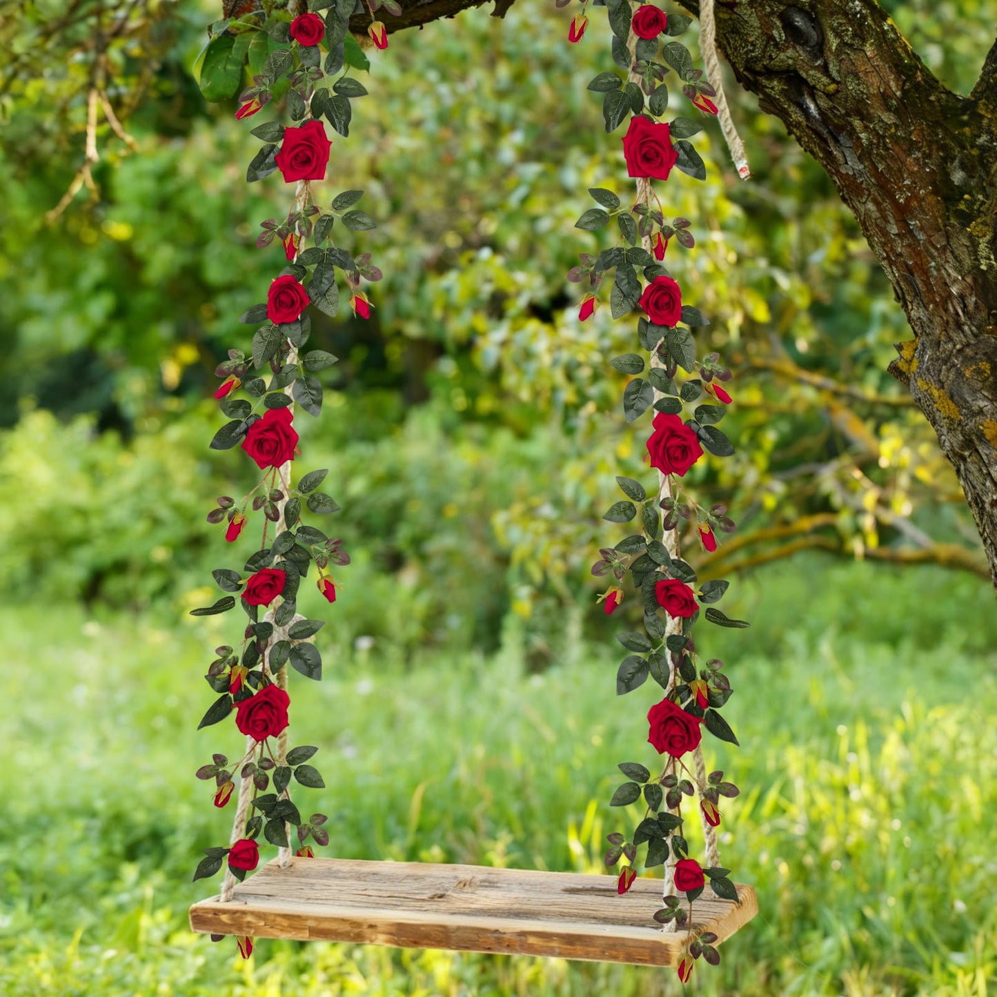 RECUTMS 6FT Artificial Red Rose Garland Fake Rose Ivy Vine with Greenery Foliage Hanging Flower Vine for Wedding Arch, Table, Home, Garden, Birthday, Valentine’s Day Party Decoration (Red)