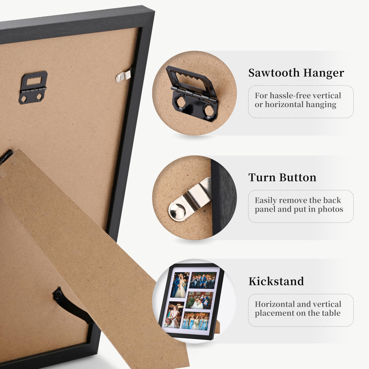 SaZiCat Collage Picture Frame, 5-Opening 4x6 Picture Frame with Mat, Fits 11x14 or Five 4x6 Photos, Tempered Glass, for Tabletop or Wall Mount-Rustic Black