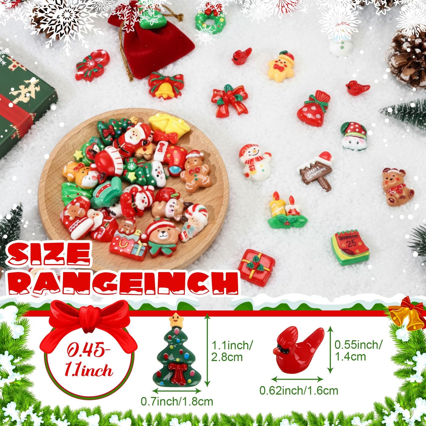 Giegxin 40 Pcs Christmas Resin Charm Kawaii Red Cardinal Candy Canes Santa Claus Flat Back Cabochon Accessories Cute Embellishments Bulk for Christmas Decor Jewelry Cellphone Case Scrapbooking DIY