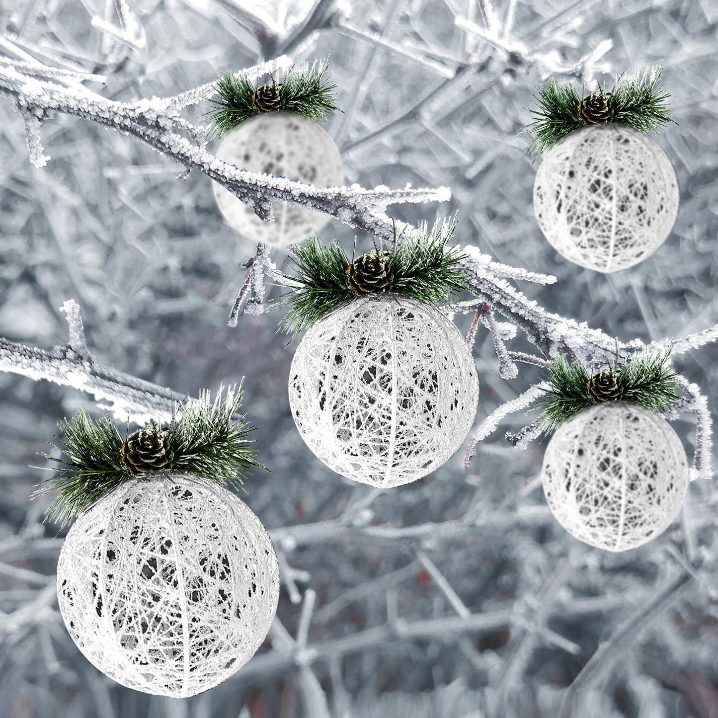 Christmas Ball Ornaments, 4pc Set White Pinecone Rattan Thread String Christmas Tree Ornament Xmas Trees Wedding Party Decorations