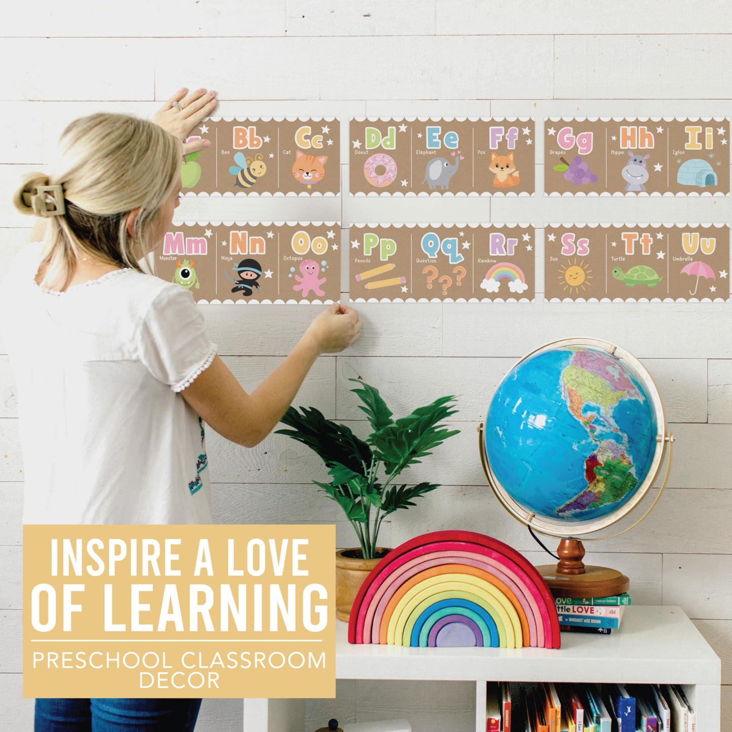 Hadley Designs Alphabet for Classroom Wall Decor - ABC Posters for Classroom Wall Chart Preschool & Kindergarten, ABC Letters & Number Line Elementary Must Haves, Kraft Daycare & Homeschool Essentials