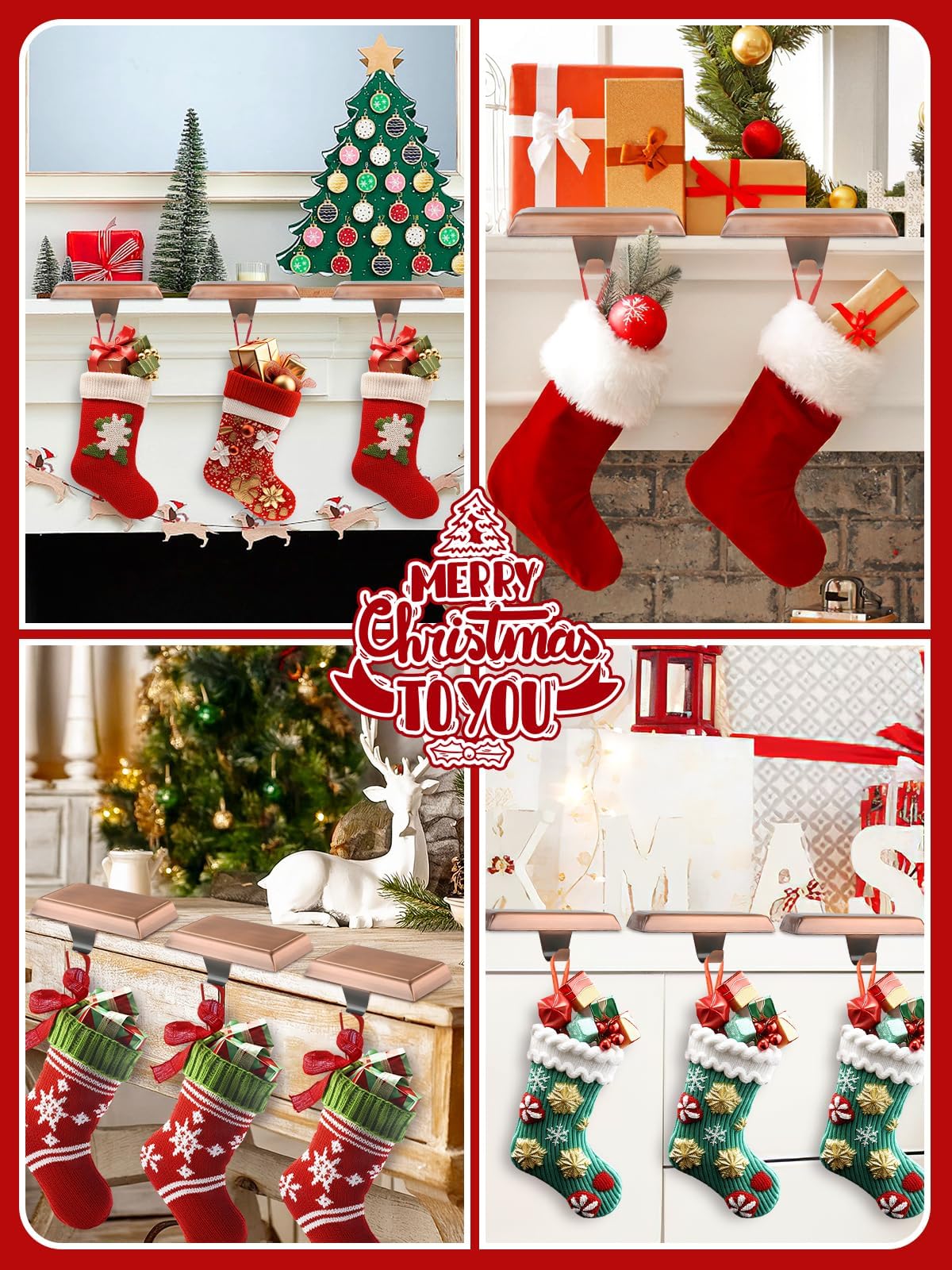 Kalolary 8 Pack Christmas Stocking Holders,Mantel Stocking Hangers Heavy Duty Xmas Stocking Hooks for Mantle Counter Tables Window Fireplace Christmas Party Decoration (Red Bronze)