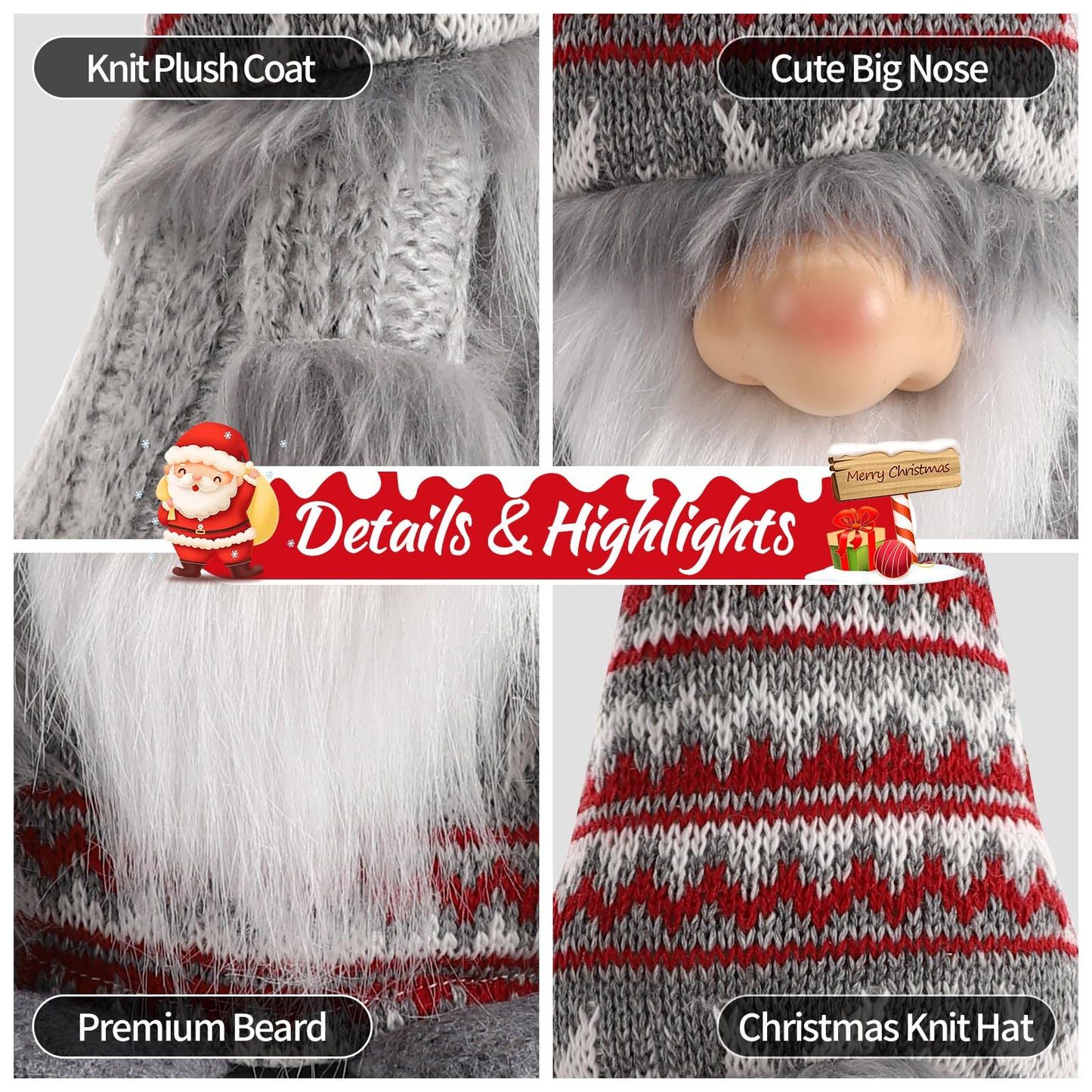 DUJSRZL Gnome Christmas Decorations - Santa Plush Ornaments Holiday Elf Dwarf Thanksgiving Halloween Valentines Nordic Gifts for Home Tiered Tray Tabletop Décor (Grey)