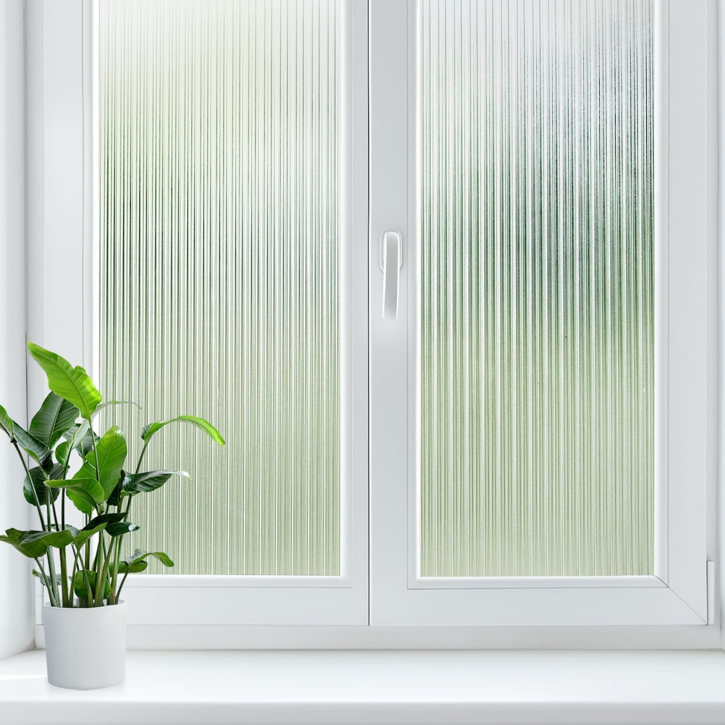 LUTE Reeded Glass Window Privacy Film, Frosted Glass Film, Removable 3D Decorative Decals Sun Blocking Anti UV Door Window Cover, No Glue Static Cling Vinyl for Bathroom Home Office, 17.5" x 78.7"