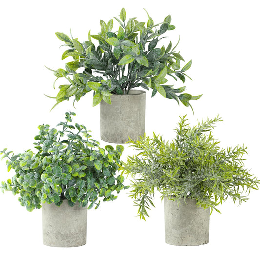 Meinature 3 Pack Life-Like Potted Fake Plant, Artificial Plants Indoor, Artificial Frost-Hung Green Plants，No Need for Maintenance，Suitable for Desktop or Shelf Decoration in Homes and Offices