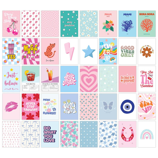97 Decor Preppy Posters For Room Aesthetic - 40 Pcs Cute Preppy Room Decor Teen Girls, Summer Wall Art Prints For Bedroom, Beach Pictures Travel Photo Collage Kit For Apartment, Dorm Decorations