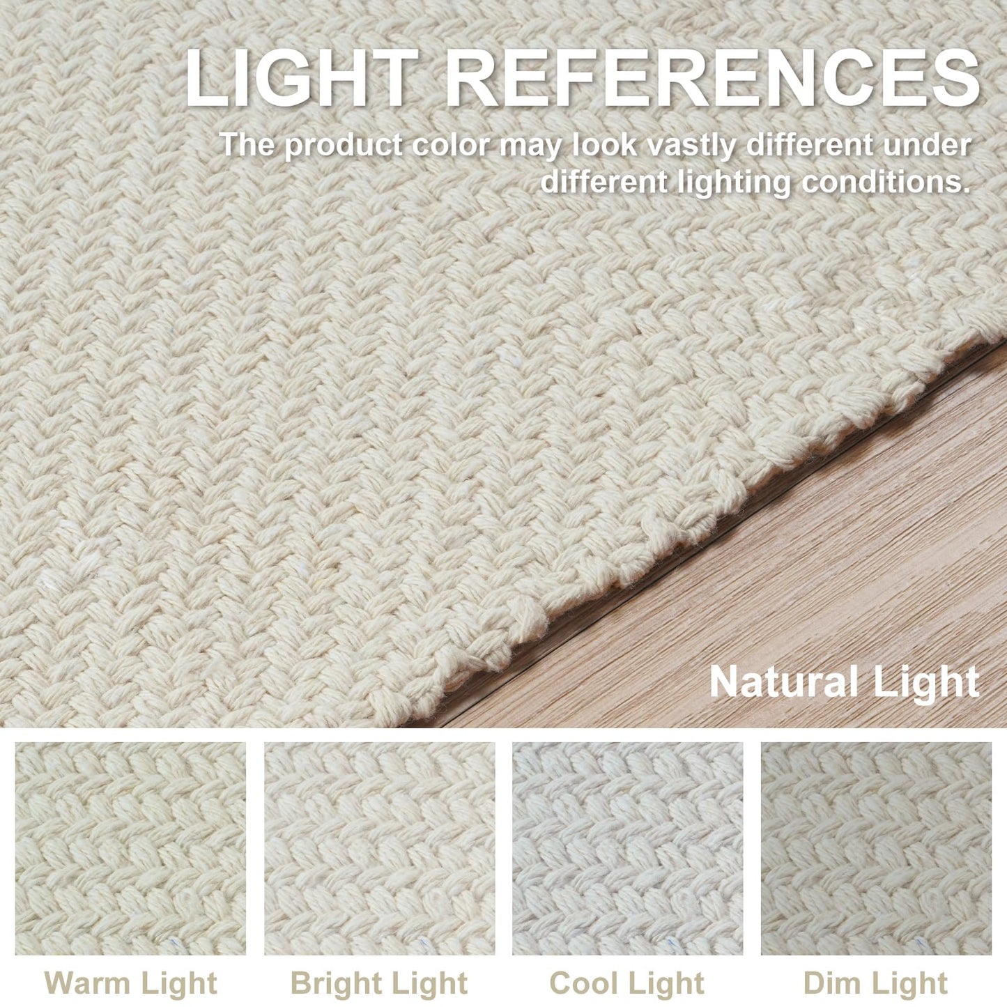 Collive Small Bathroom Rug, 2' x 3' Hand-Woven Low Profile Front Entryway Rug, White/Beige Cotton Reversible Washable Kitchen Mat Modern Farmhouse Carpet for Foyer Bedroom Back Door Decor