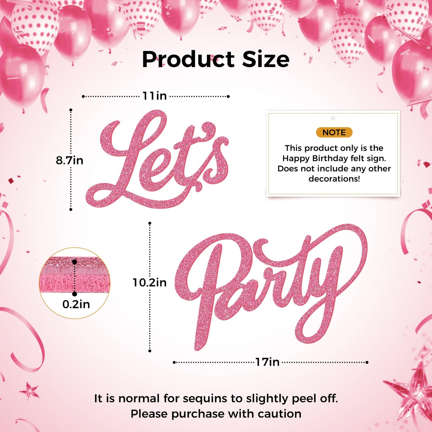Babenest Let's Party Felt Sign, Flash Pink Reusable Glitter Letter Banner for Backdrop, Balloon Arch Decor, Party Supplies for Graduation, Birthday, Wedding, Bachelorette, Christmas, Home Bar, Man Cave Wall Decorations