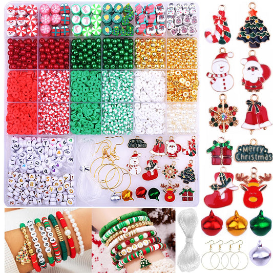 BBita 3680pcs Christmas Polymer Clay Beads Charms for Bracelets Making Kit Christmas Tree Snowman Santa Claus Snowflakes Bells Socks elk Friendship DIY Arts Crafts Gifts for Kids Girls