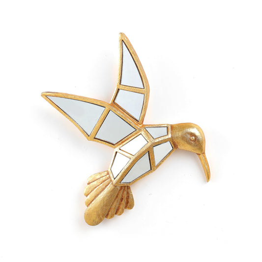 Xinleitan Vintage Wall Sculpture Animals Gold Bird Mirrors - Gold Resin Hummingbird and Glass Wall Decor, Perfect for Victorian and European Themed Homes