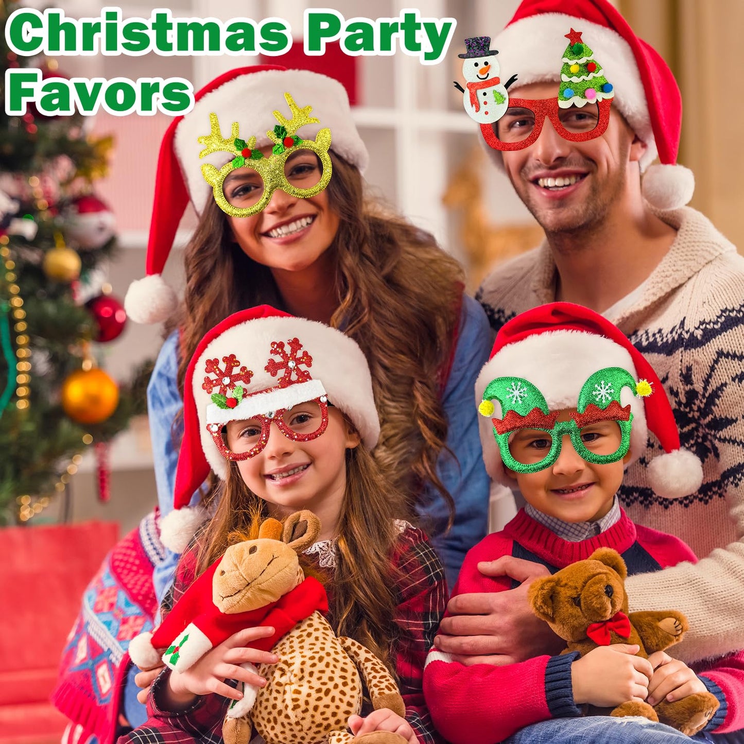 Leetous Christmas Accessories Bulk 24 Pack - Xmas Glitter Glasses Frames to Wear, One Size Holiday Eyeglasses Party Favors Supplies, Friendsmas Classroom Gifts Prizes Photo Props Decor for Costume