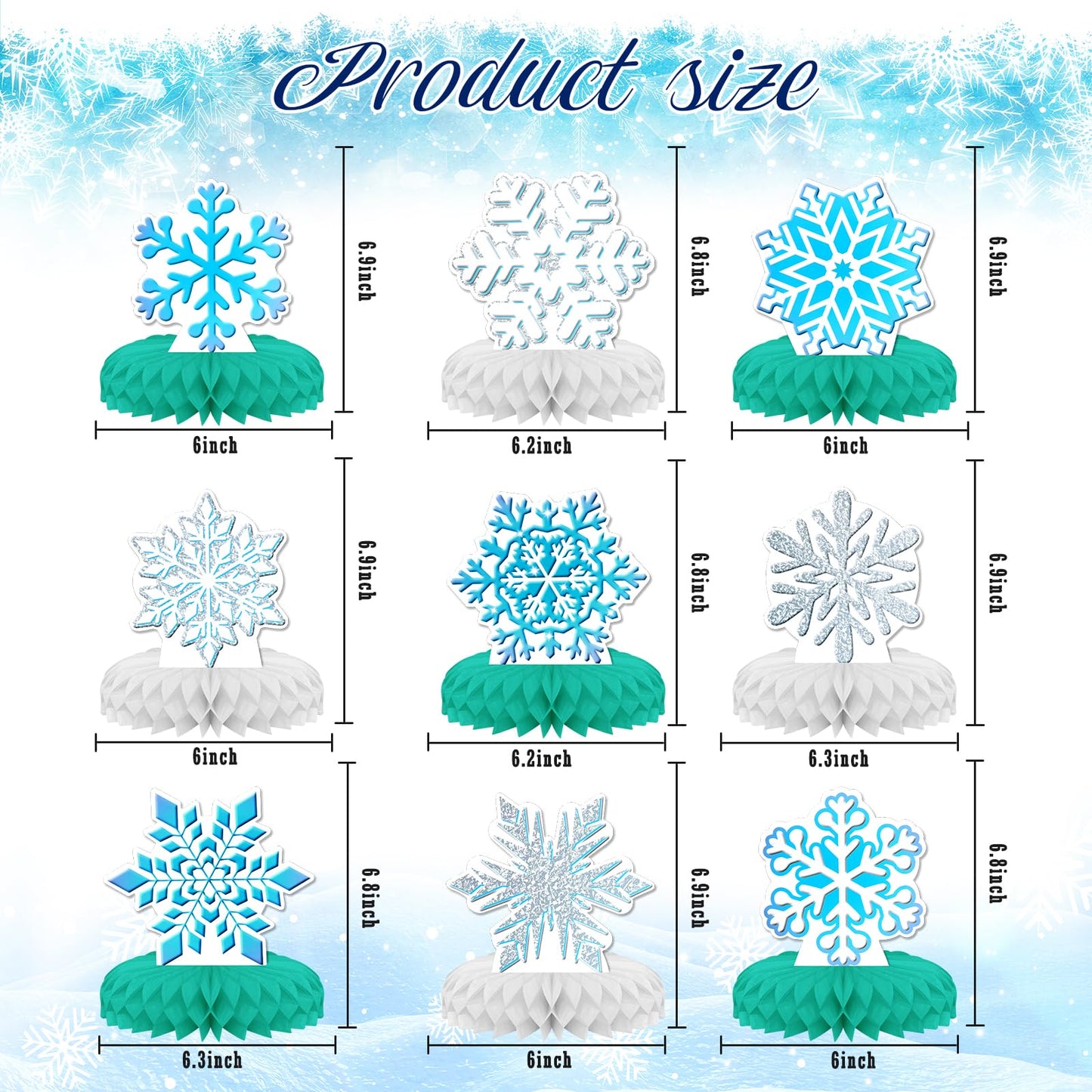 KSKSPE Winter Snow Theme Party Decorations, 9 PCS Honeycomb Centerpieces for Tables, 3D Winter Snow Theme Party Decor Supplies, Boys & Girls