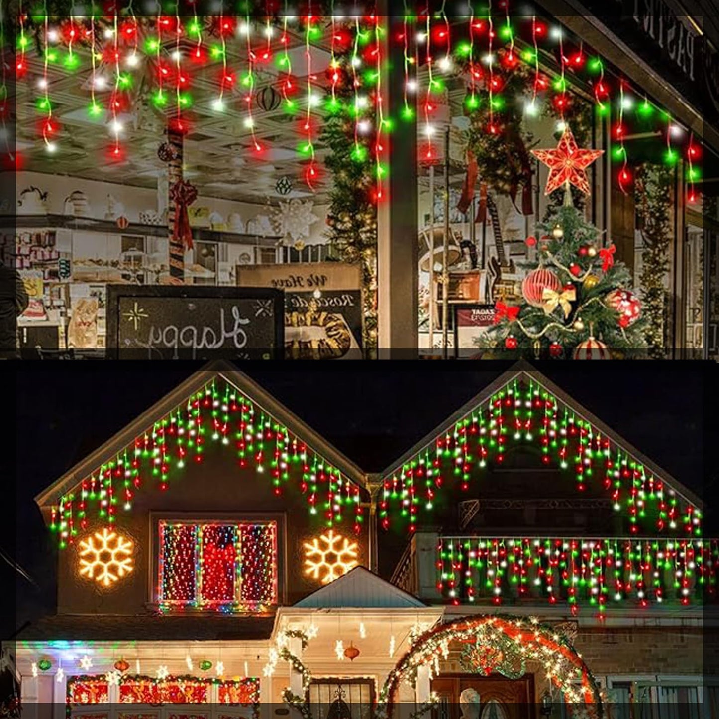 Solar Christmas Icicle Lights Outdoor,304 LED Outdoor Christmas Decorations 8 Modes Waterproof Solar Icicle Lights for Patio Yard Garden Wedding Party House Xmas Tree Roof Decorations(Red and Green)