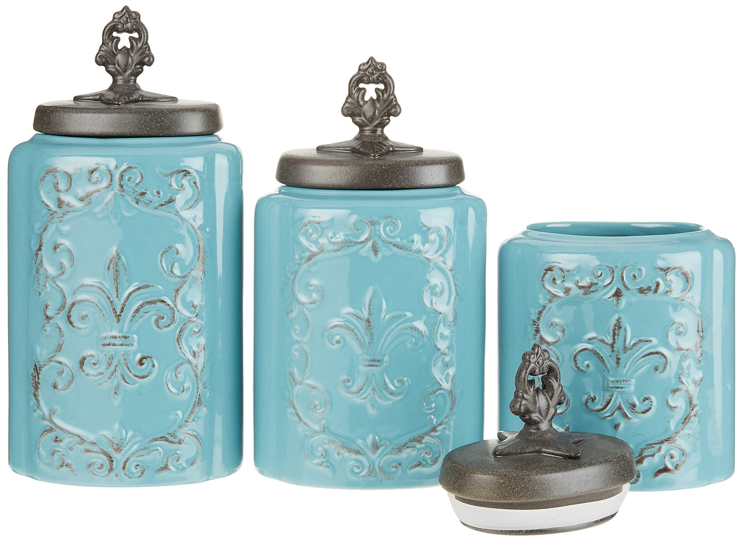 American Atelier 1182144-BL Blue Antique Set of 3 Canisters,60, 74.5, 84.5 oz