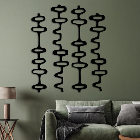 Wenqik 8 Pack Mid Century Modern Wall Decor Wood Midcentury Vintage Retro 3D Large Art Wall Sculpture Elegance Abstract Geometric Panels for Interior Living Room Home Office Bedroom(Black)