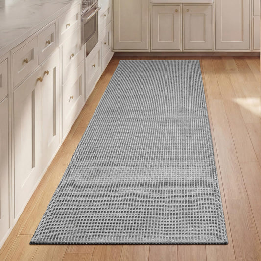QiCaiJia Washable Runner Rug - 2x6 Rug Runners for Hallways Non Slip, Woven Kitchen Rugs, Stain Resistant Soft Entryway Rugs for Living Room Laundry Bathroom Indoor Door Mat (2'x6', Grey)