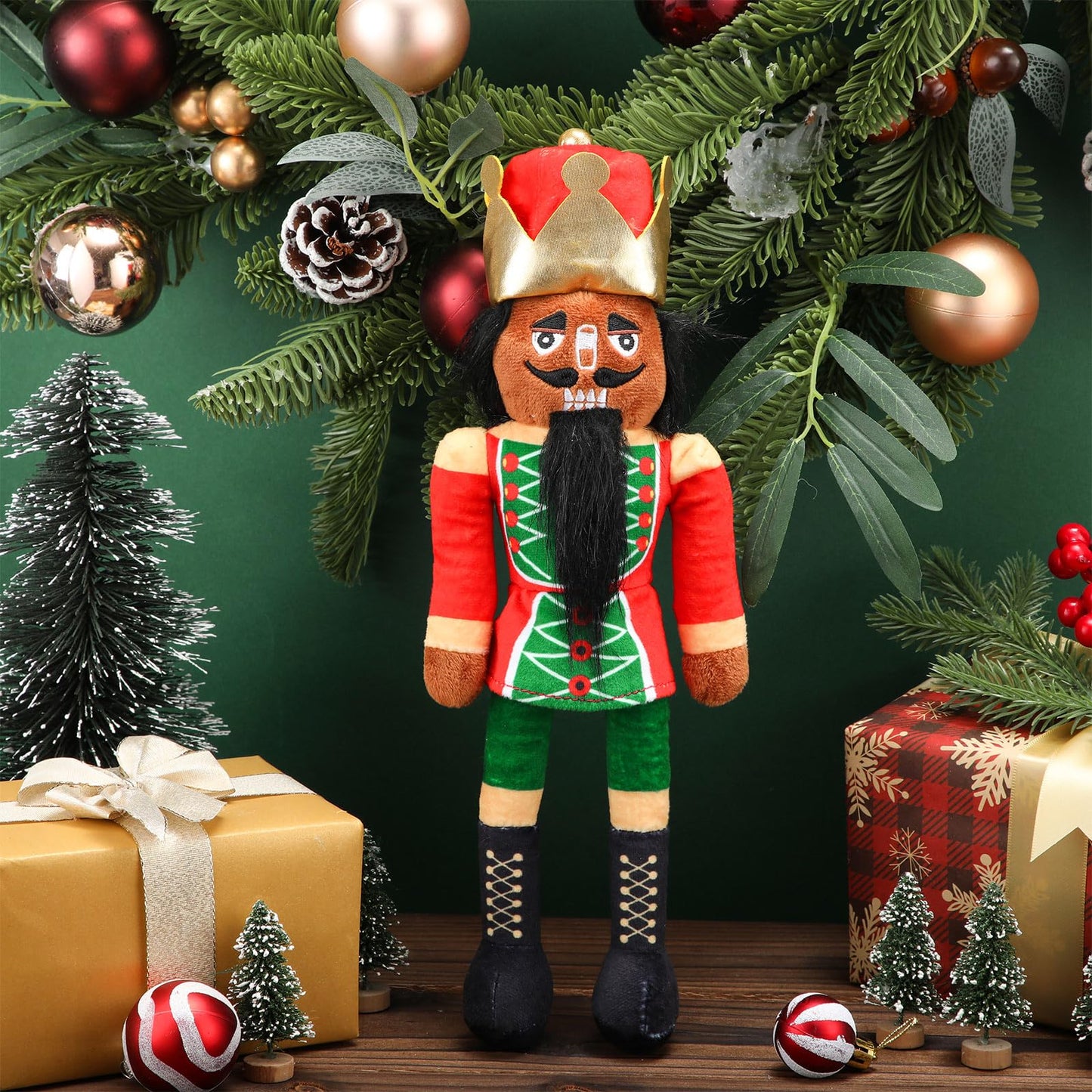 Lunmon 12 Inch Black Nutcracker Stuffed Plush Doll African American Nutcracker Christmas Decorations for Christmas Xmas Holiday Gifts Home Office Table Mantel Centerpieces Party Supplies