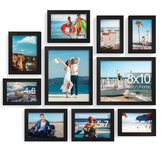 decorUhome Assorted Picture Frames Collage Wall Decor for Photo Gallery Display Set of 10 Including Two 8x10 / Four 5x7 / Four 4x6 for Family Wall Decor, Black, 10 Pack