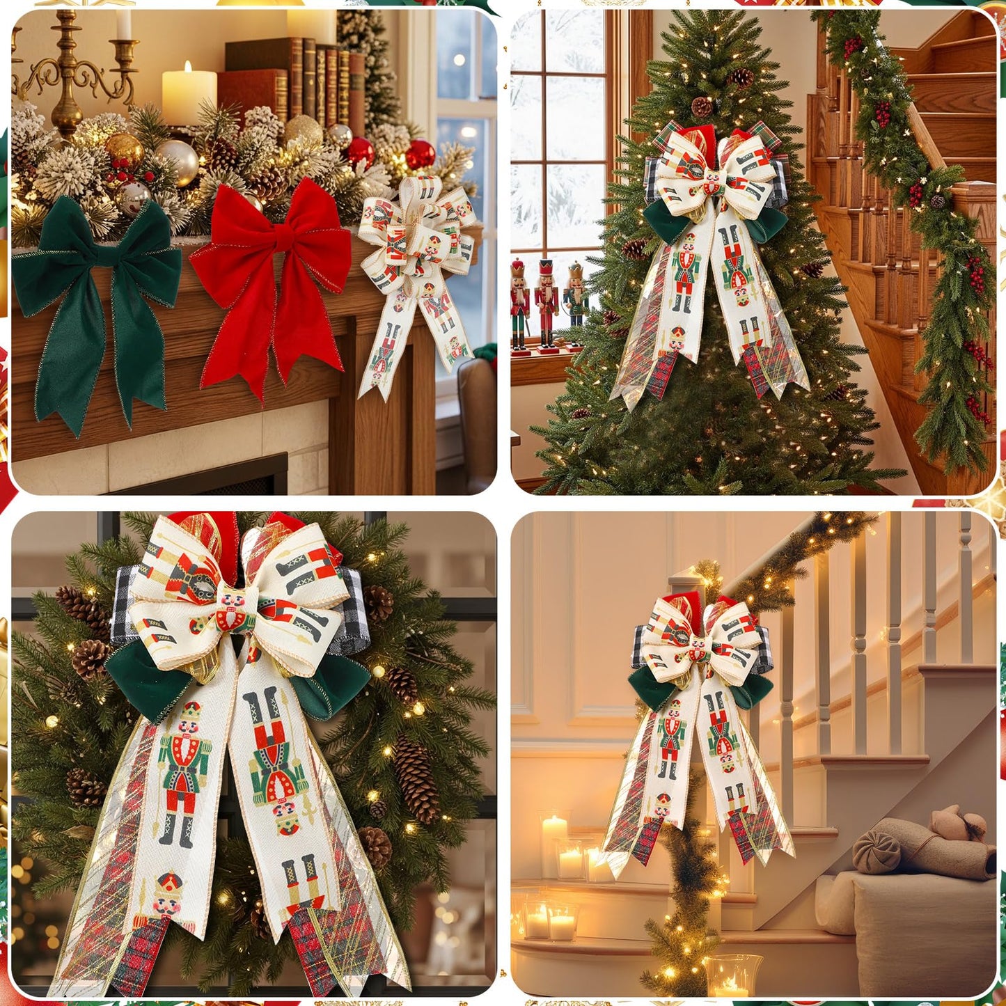 Suncalla 6 Rolls Nutcracker Christmas Ribbon Set 2.5 Inch x 10 Yards Wired Holiday Ribbons for Nutcracker Bows Wreaths Tree Decorations and Gift Wrapping Wide Red Green Gold Plaid Soldier Designs