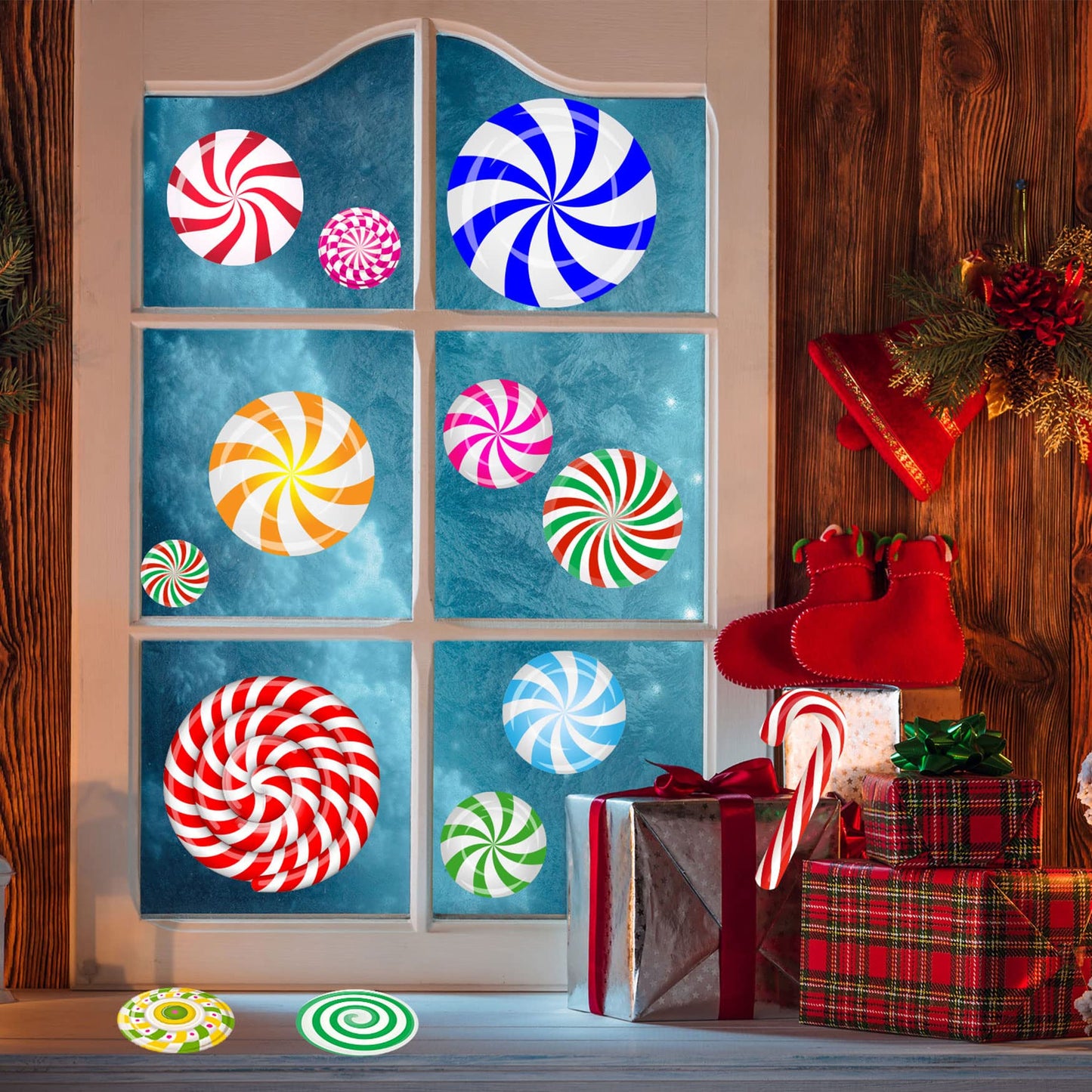 Funnlot 57PCS Peppermint Floor Decals Christmas Wall Stickers Decals Christmas Stickers Candy Wall Stickers for Candyland Decoration