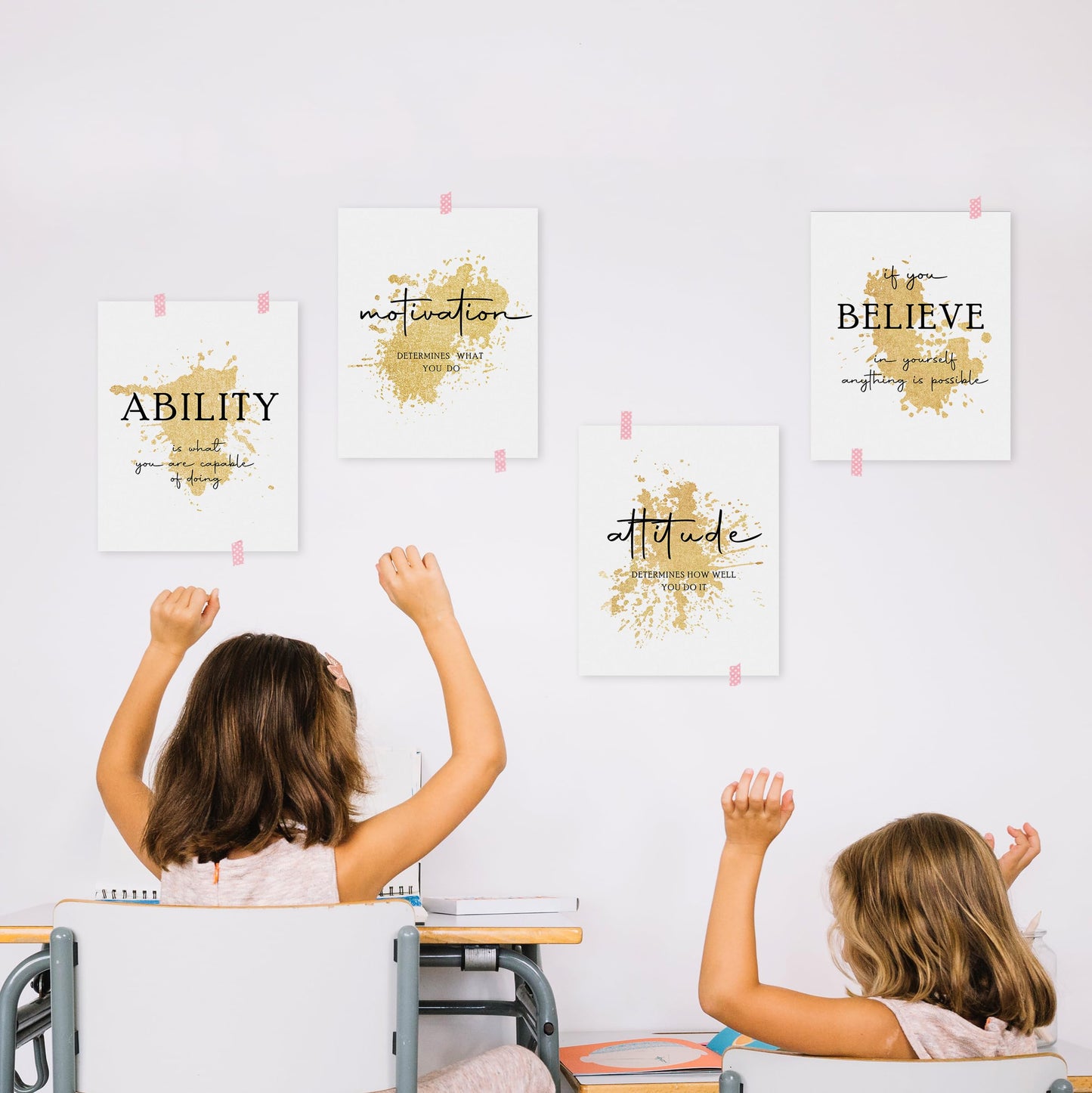 HRQKO Office Gold Inspirational Wall Art Poster Prints Set of 4, Motivational Wall Art, Modern Gold Artwork Prints Posters Wall Decor, Affirmations Prints for Office Women Men 8”x10” Unframed