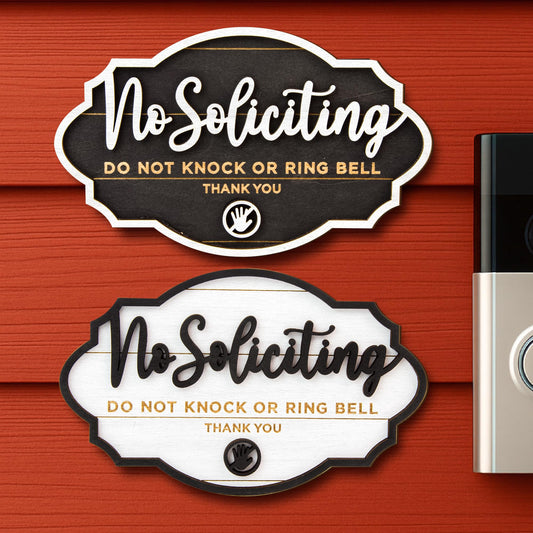 Woodamore Funny No Soliciting Sign For House Door - 2 Pack Small No Soliciting Sign For Front Door Hanging, Wooden No Solicitors Signs For Office Home Decor, Please Do Not Knock Or Ring Doorbell Signs
