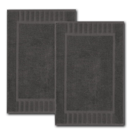 White Classic Luxury Bath Mat Floor Towel Set - Absorbent Cotton Hotel Spa Shower/Bathtub Mats [Not a Bathroom Rug] 22"x34" | 2 Pack | Charcoal