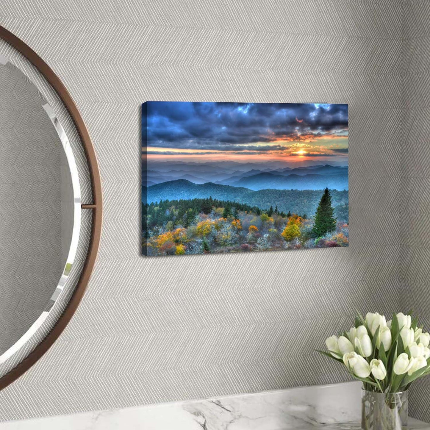Blue Ridge Mountains Wall Art for Living Room Decor Sunrise Smoky Mountains Pictures Nature National Park Poster Panoramic Forest Landscape Canvas Prints Painting for Bedroom Office Decoration 12x16"